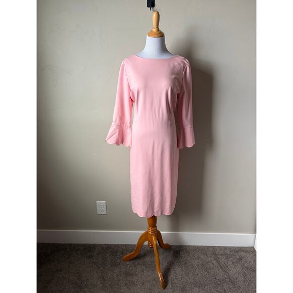 NWT Talbots Pink 3/4 Bell Sleeve Scalloped Hem Ponte Sheath Midi Dress Sz 12 - Picture 9 of 9